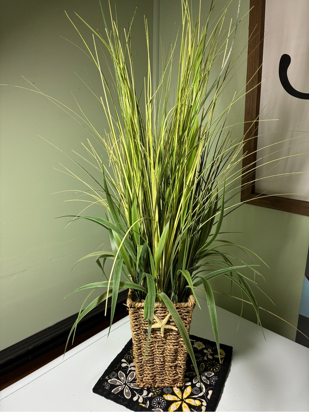 Artificial Tall Green Grass in Woven Basket - Home Accents